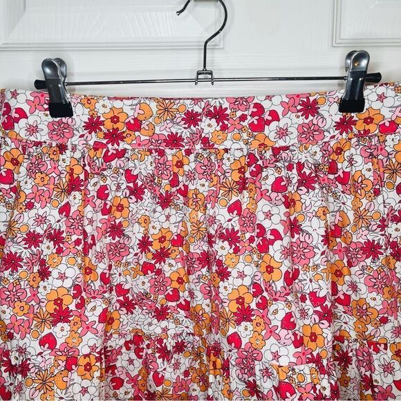 Modcloth Dolls On Parade Tiered Skirt Casusl Cotton Aline Mini Pink Orange L NWT - Picture 5 of 11